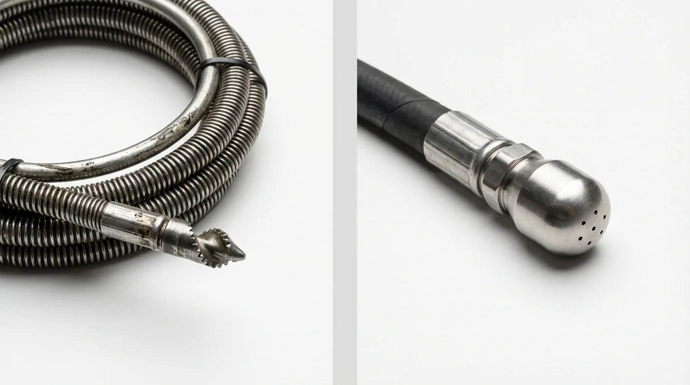 Drain snake cable and hydro jetting nozzle used for drain cleaning in Conyngham, PA