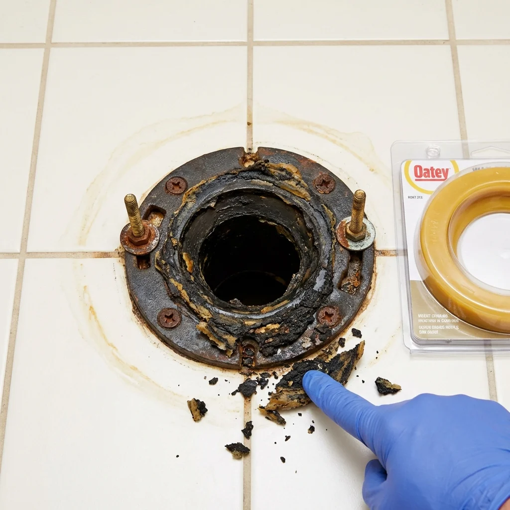 Failed wax ring showing water seepage at the base of a toilet in a Conyngham, PA home