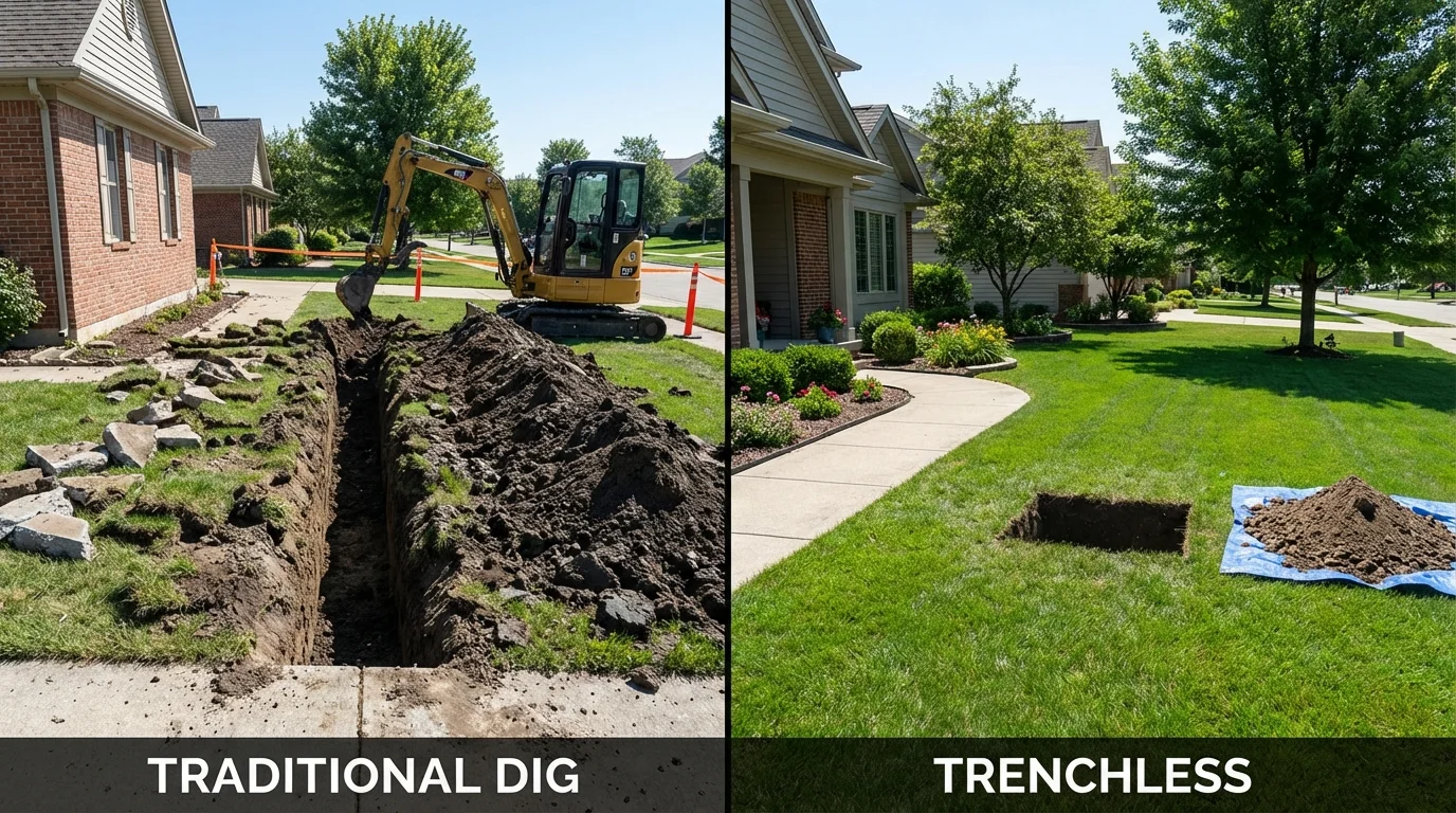 Trenchless sewer repair with minimal yard damage versus traditional excavation in Conyngham, PA